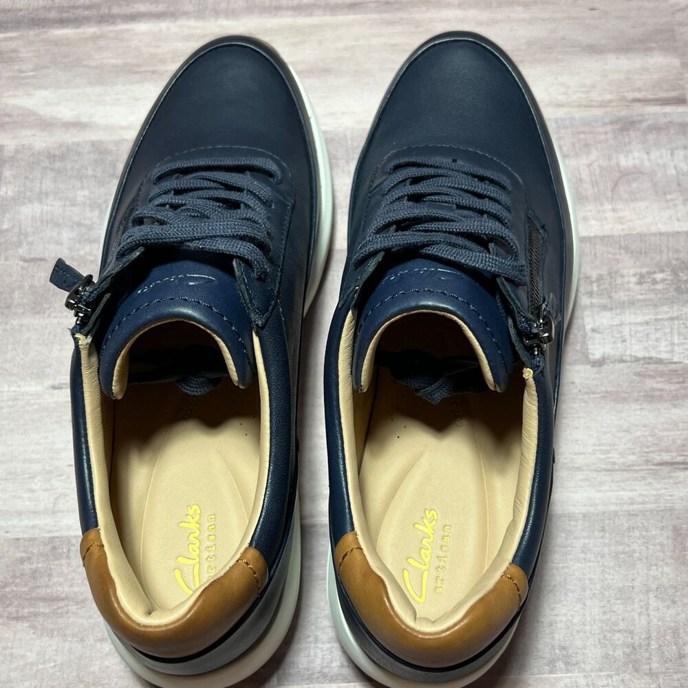 Clarks Womens Navy Tivoli Zip Leather Sneakers Size 9 US - Picture 6 of 11